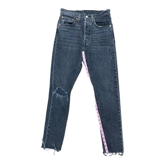 Levi’s 501 Button Fly Skinny Distressed Black Denim Jeans Sz S High Waist - Picture 7 of 11